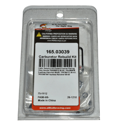 Carburetor Repair Kit by ATV City for Honda TRX350 Fourtrax ATV (2000-2003) in clear blister packaging
