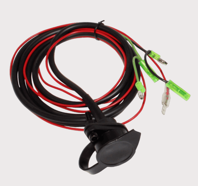 KFI ASPR-50 winch with red/black power wires and green battery clamps