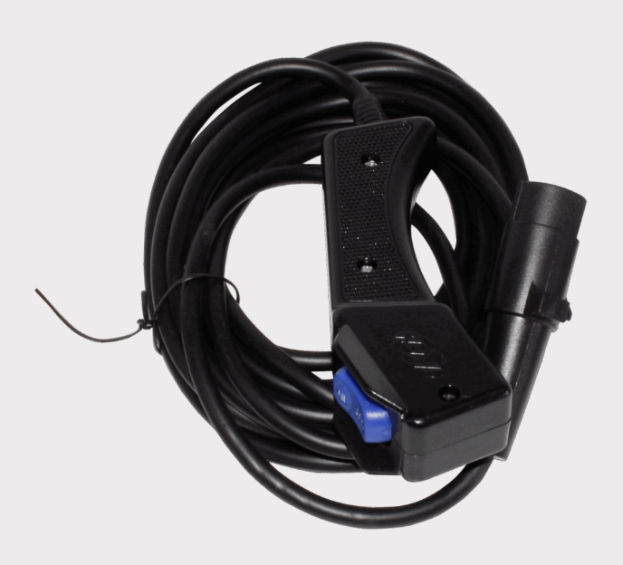 KFI ASPR-50 winch remote with coiled black cable and blue toggle switch