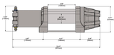 KFI 5000lb winch AS50WX Assault Series with wide synthetic cable and dash switch - dimensioned engineering drawing