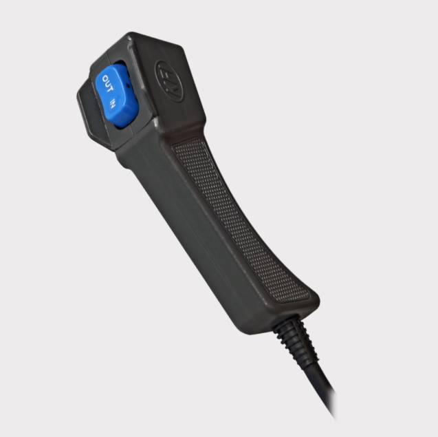 KFI AS-35 winch corded remote control with black ergonomic grip and blue ON/OFF switch