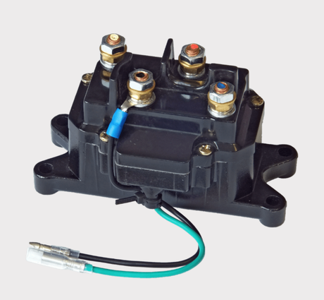 Winch: KFI AS-35 Assault Series 3500lb synthetic cable winch, black housing with 12V switch and corded remote