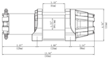 KFI AS-25 Assault Series 2500lb synthetic cable winch, 12V handlebar switch — side dimension diagram