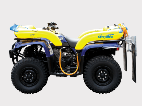 C-Dax SprayRider 80 ATV spot sprayer, rear-mounted 80L, 12V, yellow and blue quad