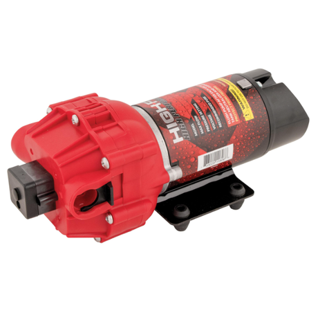 Fimco LG25HV high-flow sprayer pump with red housing and black motor for lawn and garden sprayers