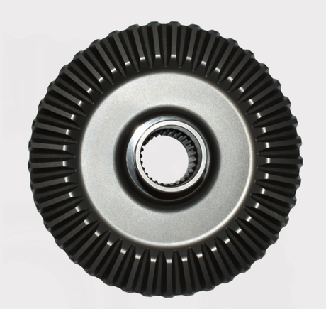 Rear differential ring gear for Honda TRX350 (2000–2006), OEM 41431-HN5-670, with silver hub and black teeth.