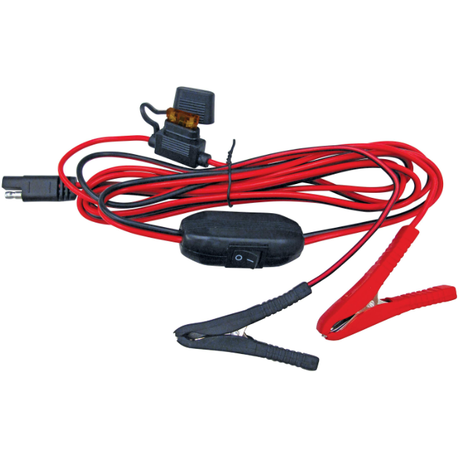 Fimco UTV Sprayer wiring harness with inline switch and two battery clamps, red and black