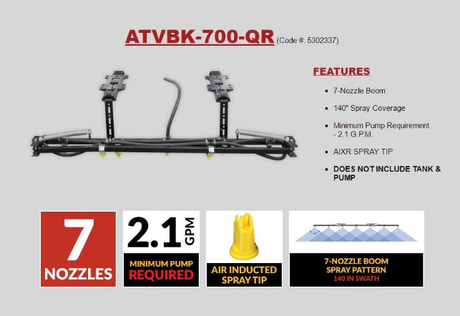 Fimco ATV spray boom kit with 7-nozzle boom, 140 in (3.5 m) spray coverage, quick-release mounting