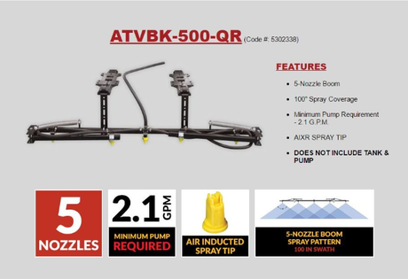 Fimco ATV spray boom kit with 5-nozzles, 100in spray coverage, air-inducted spray tip, quick-release