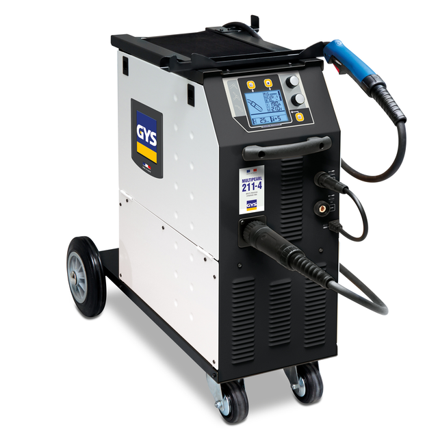 GYS Multipearl 211-4 multi-process welder with blue torch on wheeled cart
