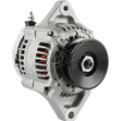 Arrowhead alternator for Yanmar engine applications; silver housing with black pulley, Polaris and Bobcat compatible.