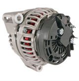 Alternator for John Deere tractors, 12V 115A, silver aluminum body with black end housing