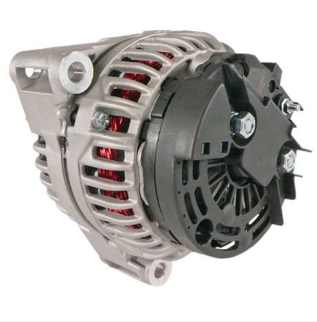 Alternator for John Deere tractors, 12V 115A, silver aluminum body with black end housing