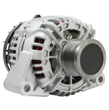 Alternator with silver aluminum housing and front pulley