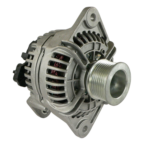 Alternator, metallic silver body with pulley, automotive electrical component