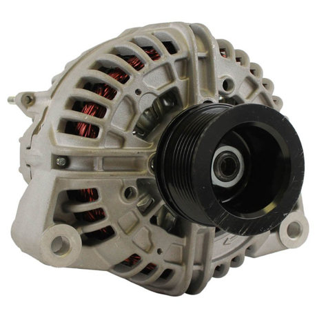 Alternator for John Deere 670G motor grader, 24V 130A, aluminum housing with black pulley