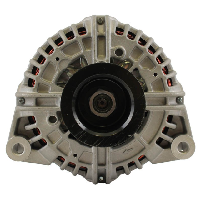 Alternator ATV City 24V 130A for John Deere 670G motor grader; silver with black pulley.