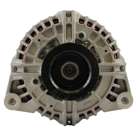 Alternator ATV City 24V 130A for John Deere 670G motor grader; silver with black pulley.