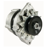 Alternator with silver aluminum housing and black pulley, 12V 55A