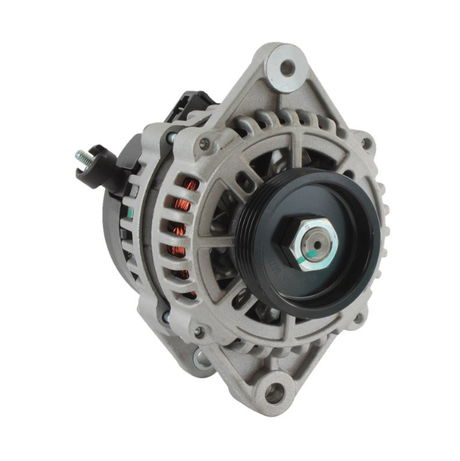Alternator for John Deere Gator XUV 590i 12V 65A, metallic gray with pulley.