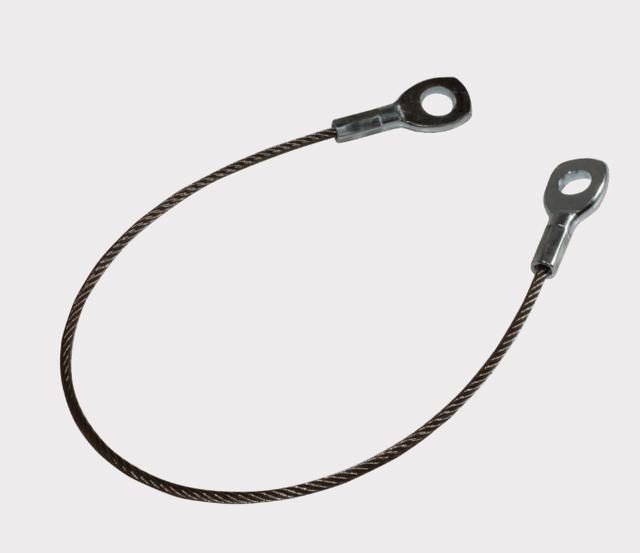 ATV City UTV tailgate cable for Kawasaki Mule Pro DX/FX/FXT, steel braided wire with eyelet ends.