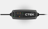 CTEK CT5 Powersport 12/24V battery charger; black vehicle charger with LED indicators.