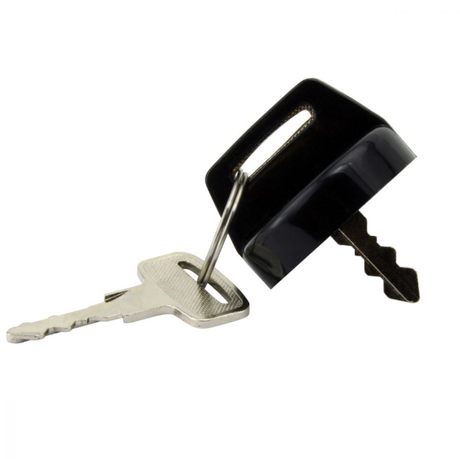 Ignition key switch with black plastic housing and metal key blade