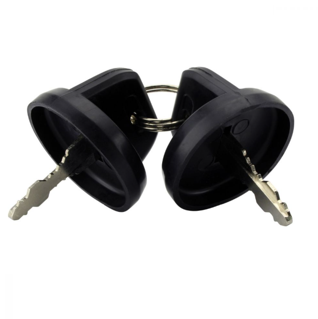 2-Position ignition key switch pair in black plastic housings with metal keys for Can-Am DS 90/DS 70