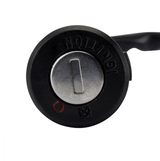 2-Position ignition key switch for Can-Am DS 90/DS 70; black circular switch with silver center.
