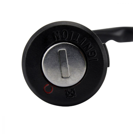 2-Position ignition key switch for Can-Am DS 90/DS 70; black circular switch with silver center.