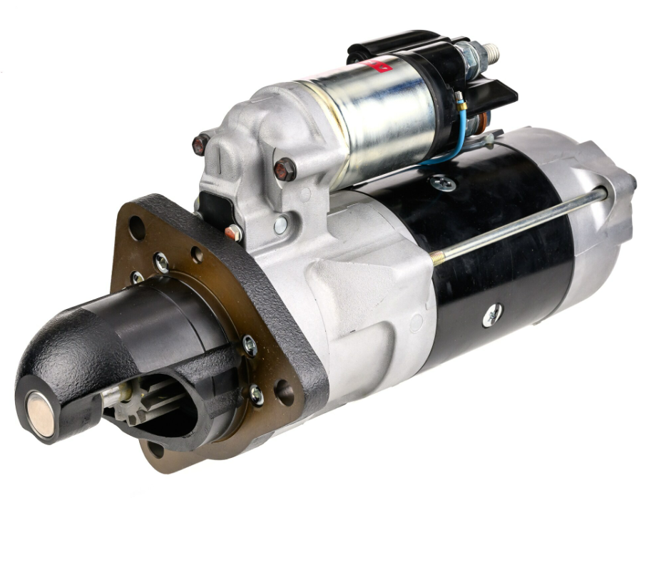 Denso gear-reduction tractor starter motor; black/silver, 24V, John Deere compatible