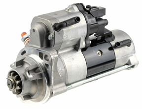 Tractor starter motor, Denso gear-reduction, 24V 7.8kW, 10-tooth, Cummins-compatible.