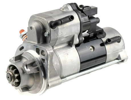 Tractor starter motor, Denso gear-reduction, 24V 7.8kW, 10-tooth, Cummins-compatible.