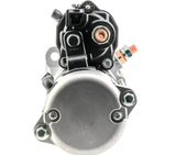 Denso gear-reduction starter motor, 24V, 10-tooth for Cummins tractor; black housing with copper terminal