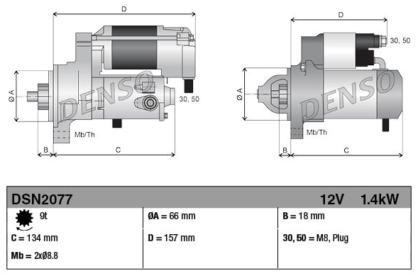 Denso gear reduction starter motor (12V 1.4kW, 9-tooth) for Kubota KX018-4 tractor