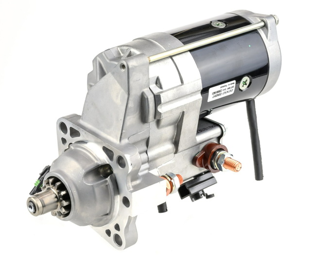 Denso gear-reduction tractor starter motor with black cylindrical body and mounting flange, 24V, 7.8kW, John Deere