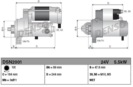 Denso gear-reduction tractor starter motor, 24V 5.5kW, for Komatsu and Cummins