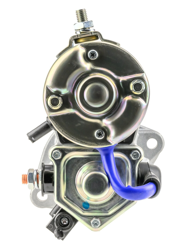Starter motor by Denso; 24V 4.5kW gear-reduction tractor starter with blue lead for Hitachi ZW140, ZW150.