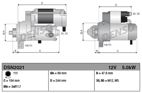 Denso gear reduction starter motor, 12V, 5.0kW for JD 7000/8000 series