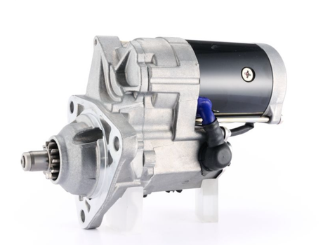 Denso gear reduction starter motor, 12V 5.0kW, JD 9R series tractor, metallic housing.