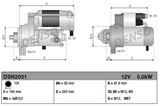 Denso gear reduction tractor starter motor, 12V 5.0kW for Case IH, two-view technical drawing