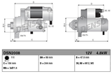 Denso gear-reduction tractor starter motor; two-view technical drawing with dimension labels