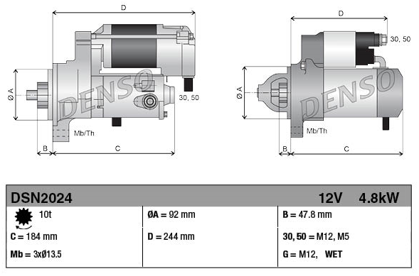 Denso gear-reduction tractor starter motor, 12V 4.8kW for Case IH Magnum/AFX.