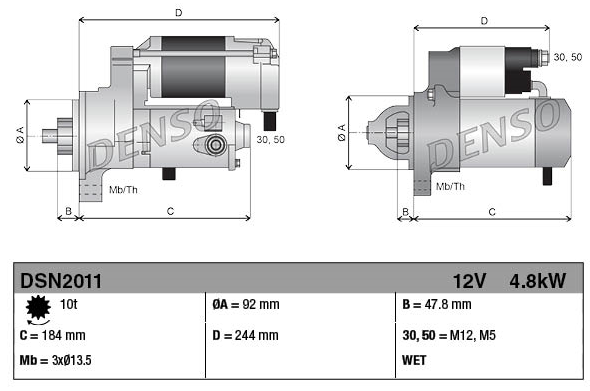 Denso Gear Reduction Starter Motor 12V 4.8kW - Case IH Magnum, MX