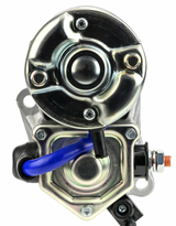 Denso gear-reduction starter motor, silver metal body with blue wiring