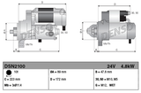 Starter motor, Denso, 24V 4.8kW; gray metal finish, shown in two views.