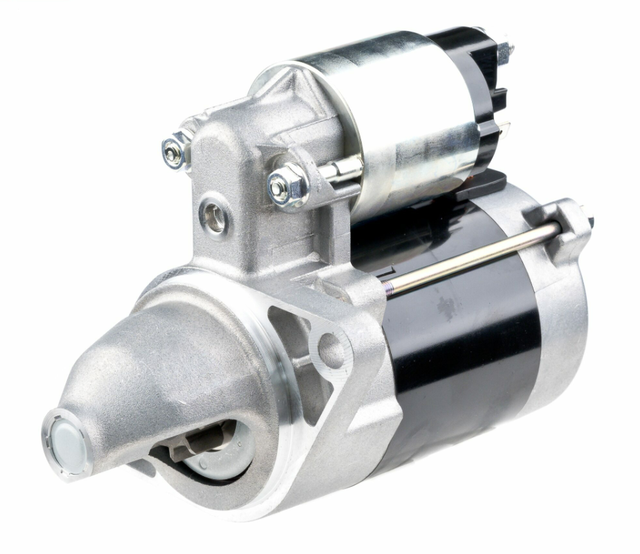 Denso starter motor, 12V 0.6kW for John Deere Gator 425/445, silver and black housing