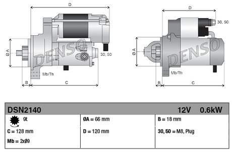 Denso starter motor, 12V 0.6kW for John Deere Gator 425/445