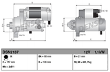 Denso starter motor, 12V for Yanmar 3TNV engine; two-view technical schematic with labeled dimensions.
