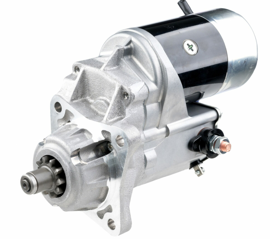 Denso starter motor for Hyster H155XL forklift, 12V, 2.7kW, metallic silver housing